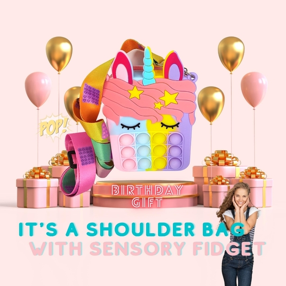 Unicorn Purse for Girls Crossbody - Sensory Pop Fidget It Toy Bag - Picture 4 of 7